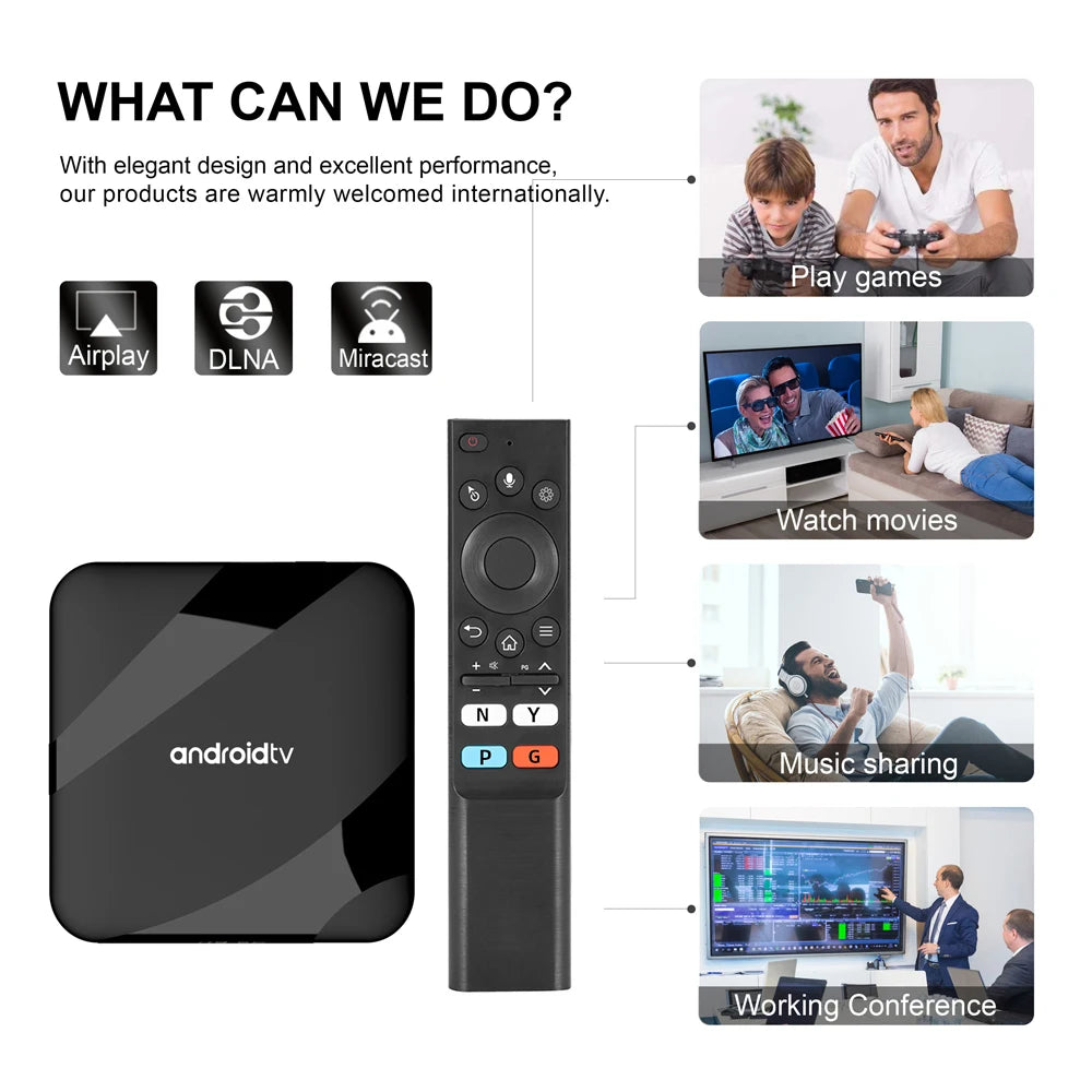 V98 ATV S905W2 8K Android 14 TV Box 4+64G Dual Band WiFi Media Player with Voice Remote, 5G Smart Set-Top Box