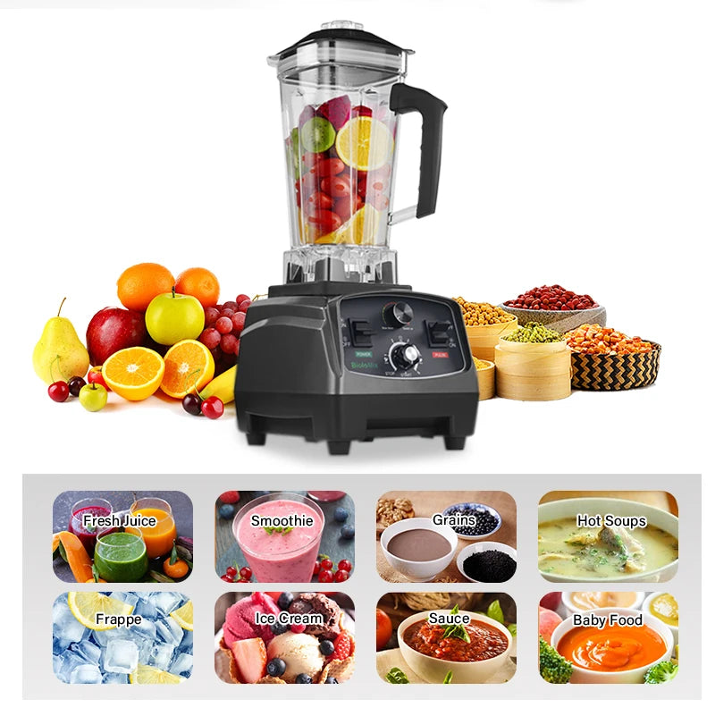 BioloMix 3HP 2200W Heavy Duty Commercial Blender with Timer - 6-in-1 Mixer