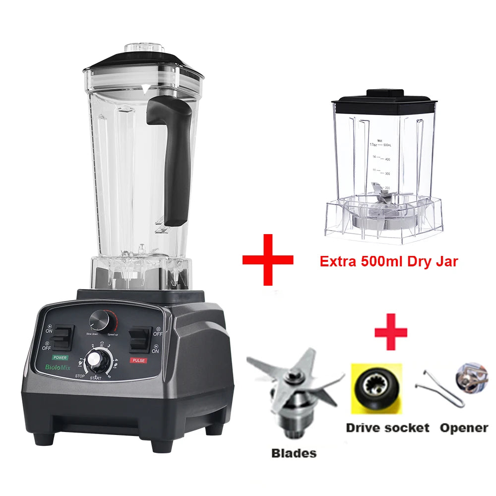 BioloMix 3HP 2200W Heavy Duty Commercial Blender with Timer - 6-in-1 Mixer