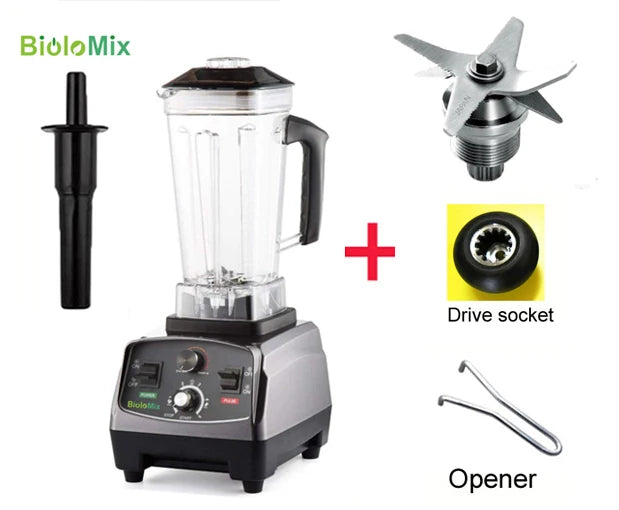 BioloMix 3HP 2200W Heavy Duty Commercial Blender with Timer - 6-in-1 Mixer