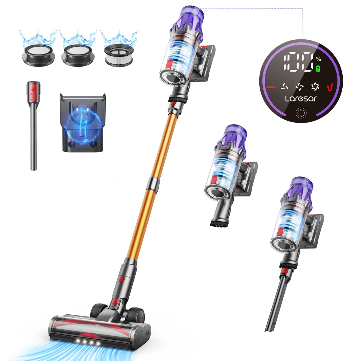 Laresar 2024 V7 Cordless Vacuum Cleaner, 500W, 50KPA Suction