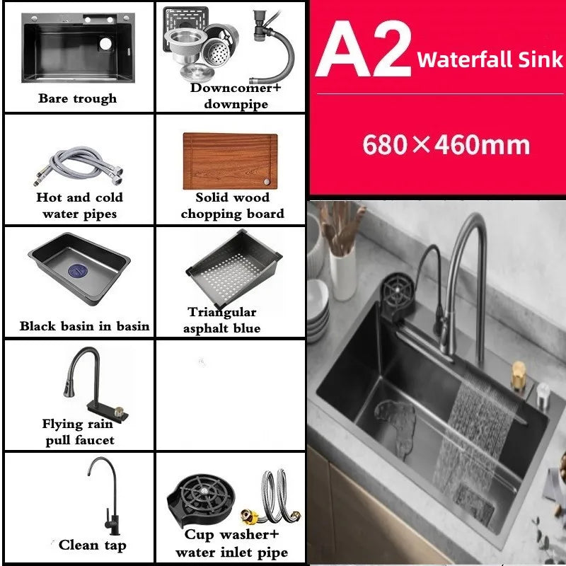 Stainless Steel Waterfall Sink Faucet - Pull Type, High Pressure for Kitchen & Bar