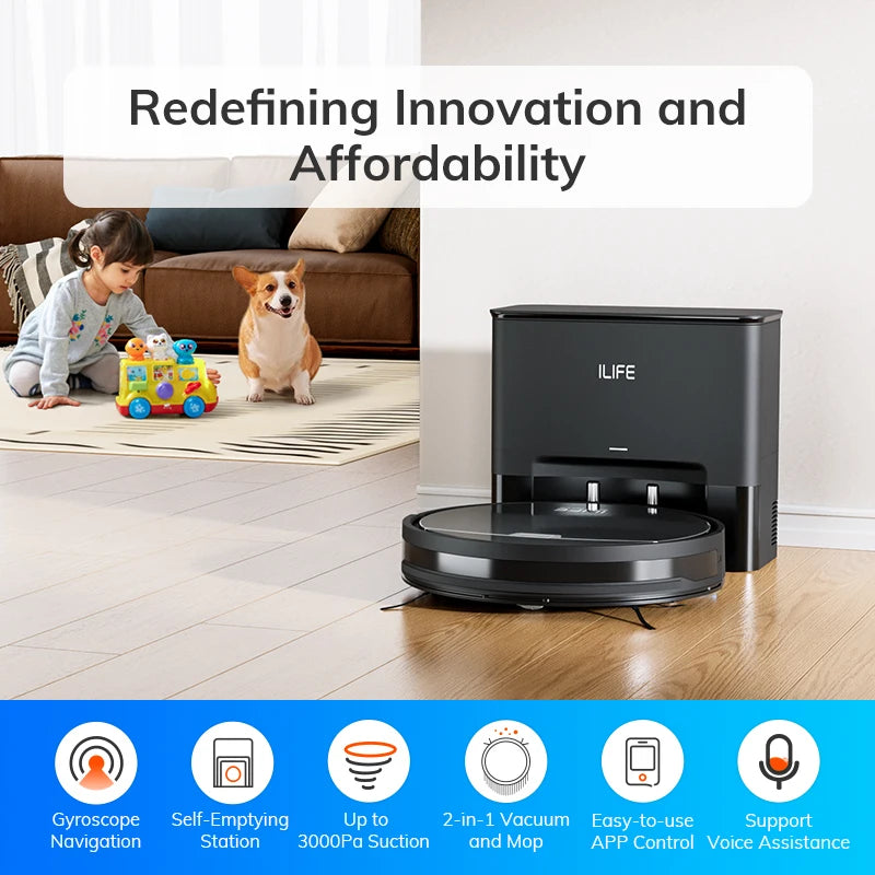 ILIFE V9/V9Pro Robot Vacuum, 3000Pa Suction, Self-Emptying