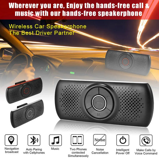 Wireless Bluetooth Car Kit Hands-Free Speakerphone & Audio Receiver for Car Sun Visor