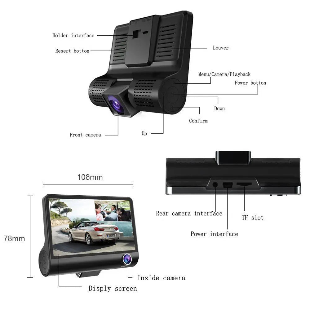 Leekooluu 4" Dual Channel Dash Cam - 1080P Front & Interior, IPS HD Screen, DVR Recorder