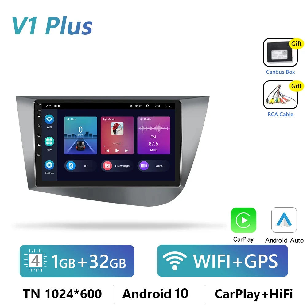 Podofo CarPlay/Android Auto Radio - SEAT Leon MK2 2005-2012, 4G GPS, HiFi