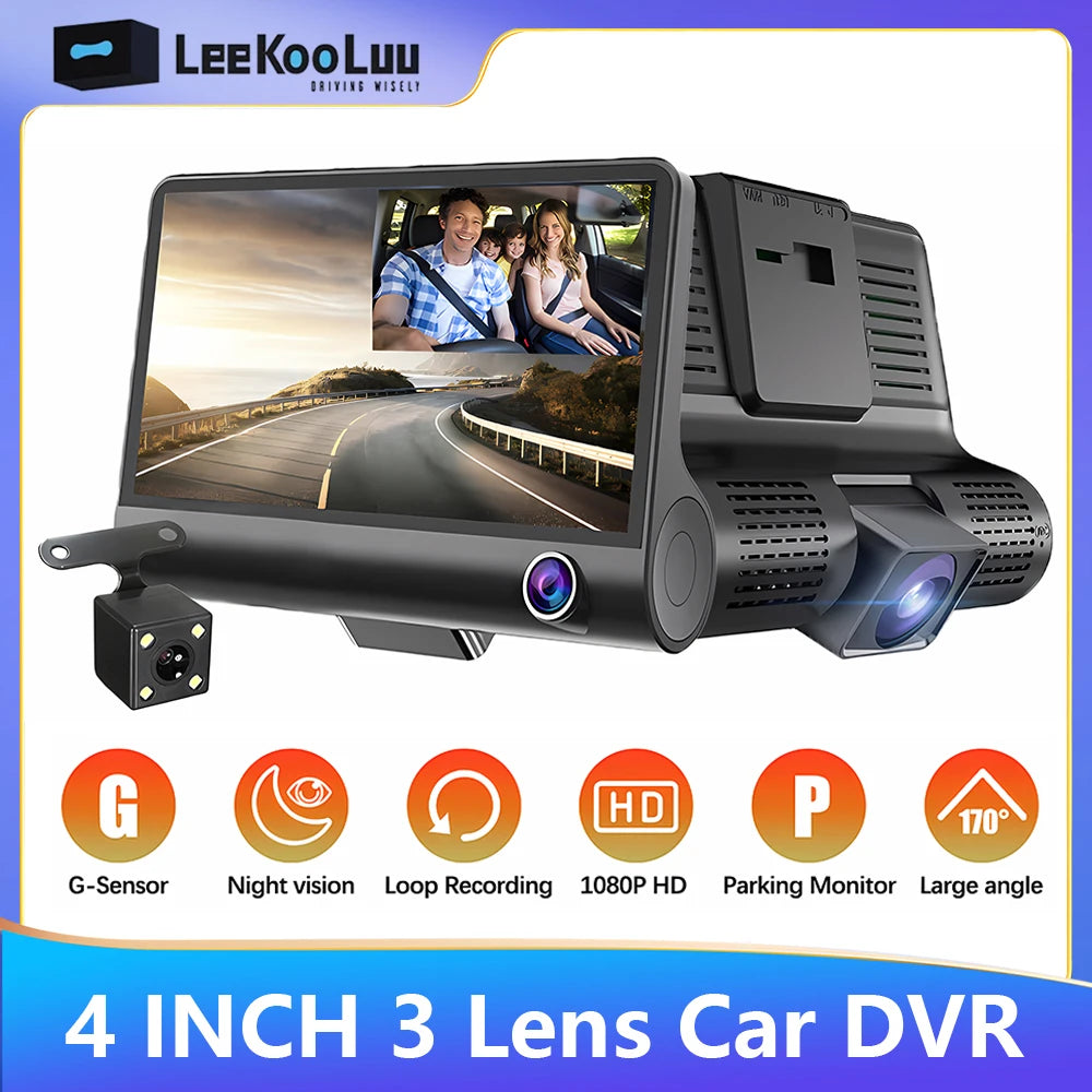 Leekooluu 4" Dual Channel Dash Cam - 1080P Front & Interior, IPS HD Screen, DVR Recorder