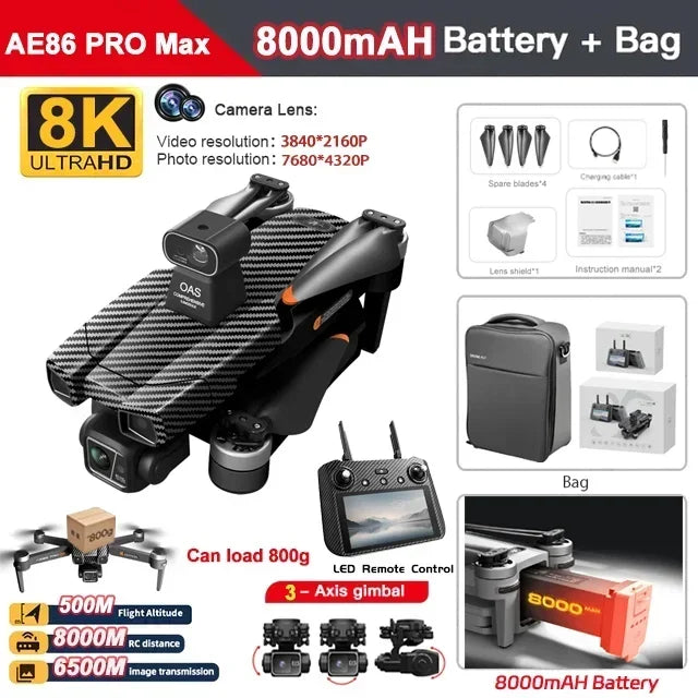 AE86 PRO MAX GPS Drone 8K HD Camera 5G FPV WiFi 3-Axis Gimbal 28 Min Flight Brushless RC Quadcopter 8KM