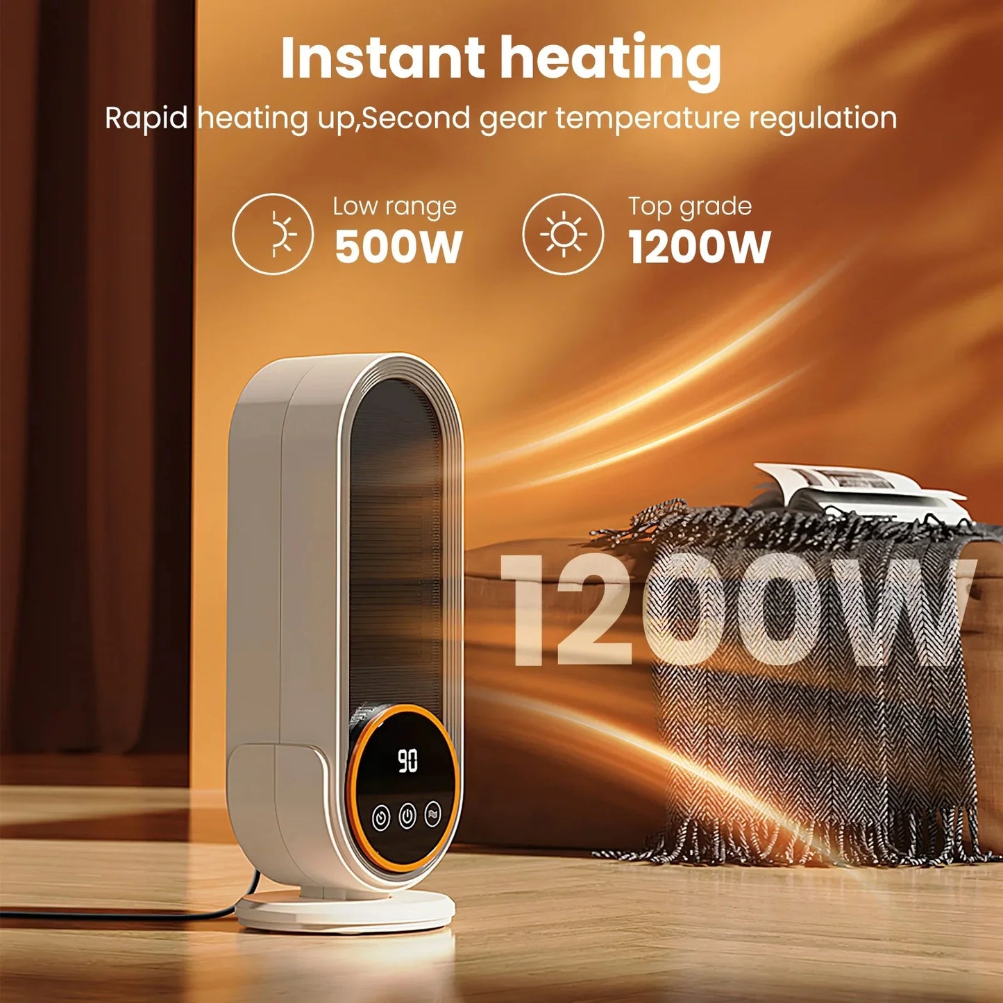 1200W Desktop Electric Heater – Fast Heating Mini Warmer for Office & Home