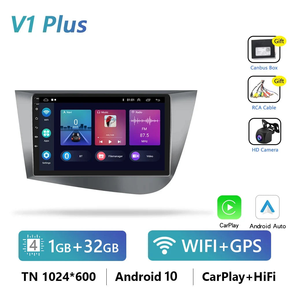 Podofo CarPlay/Android Auto Radio - SEAT Leon MK2 2005-2012, 4G GPS, HiFi