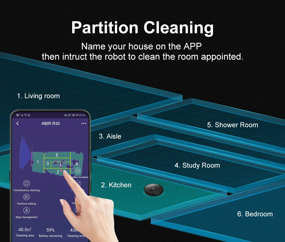 ABIR R30 Robot Vacuum - 6500PA, Auto-Empty, Multi-Floor Mapping & Wet-Dry Cleaning