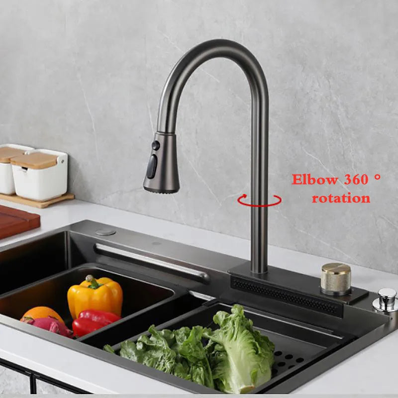 Stainless Steel Waterfall Sink Faucet - Pull Type, High Pressure for Kitchen & Bar