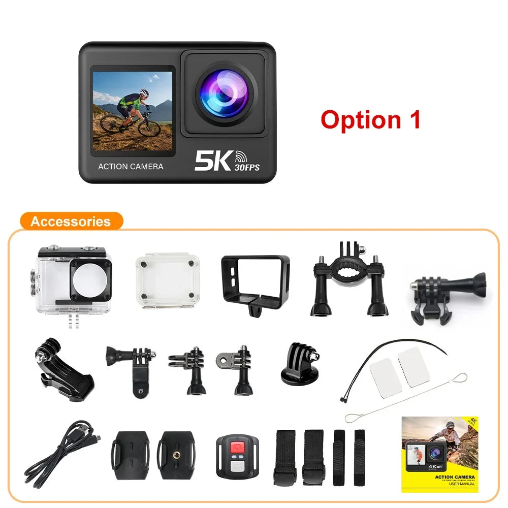 5K Action Camera: 4K60FPS Touch Screen, 170° Wide Angle, 30M Waterproof & Wi-Fi for Sports/Helmet Recording