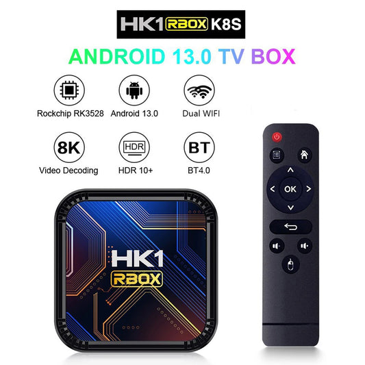 Home HK1 RBOX K8S Android 13 TV Box RK3528 64GB/32GB/16GB, 2.4G 5G WiFi, BT 4.0, Video Decoding Media Player, Set-Top Receiver Box