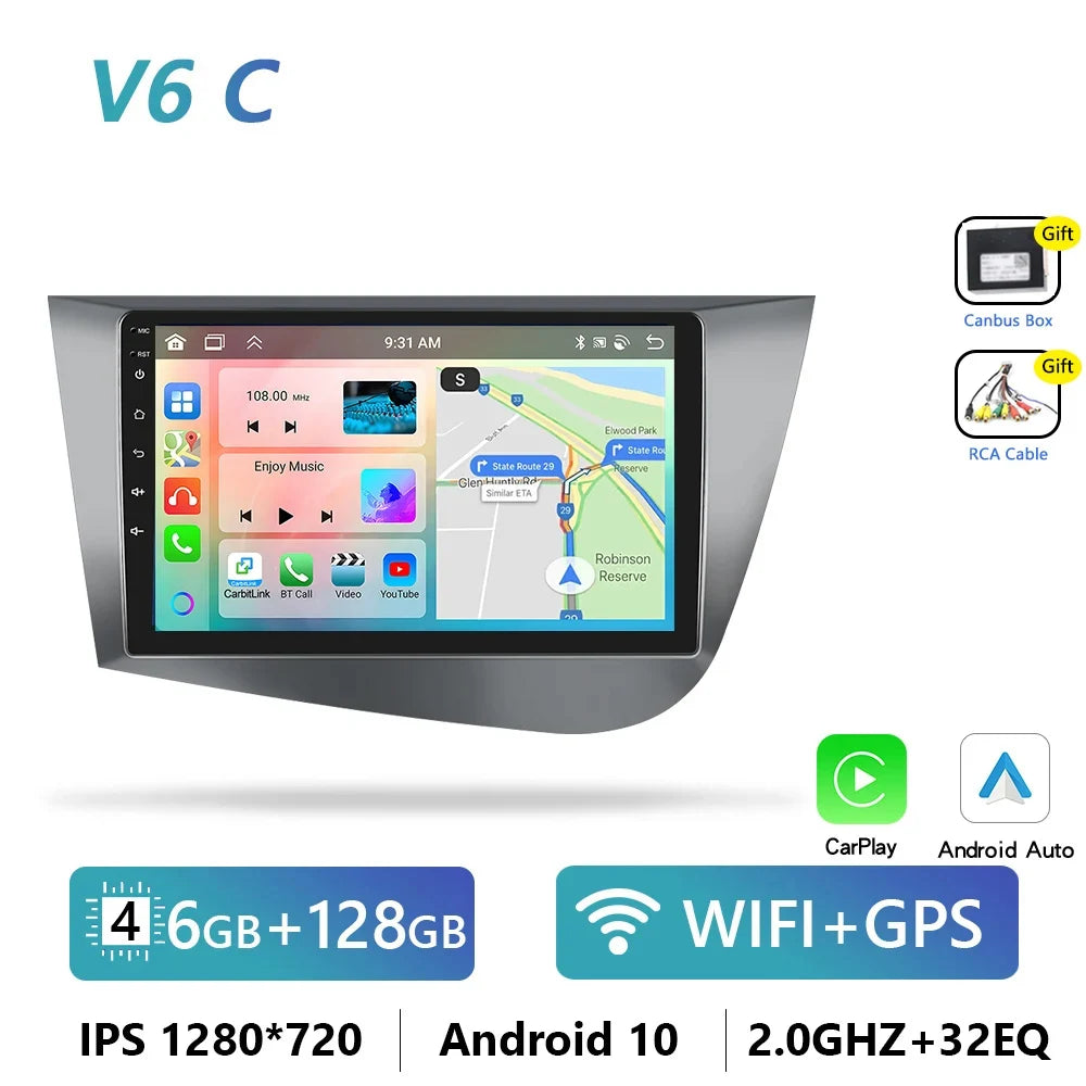 Podofo CarPlay/Android Auto Radio - SEAT Leon MK2 2005-2012, 4G GPS, HiFi