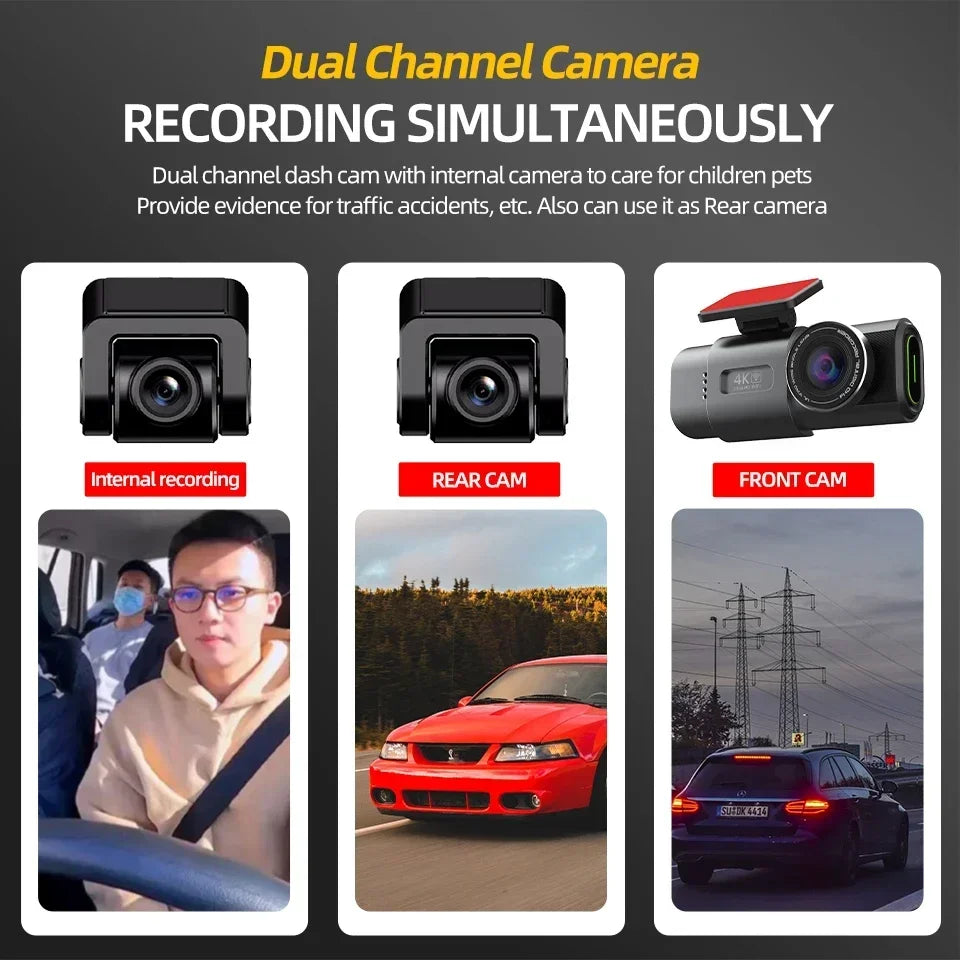 4K Dashcam with Dual Lens, GPS, WiFi, 24H Parking, Night Vision