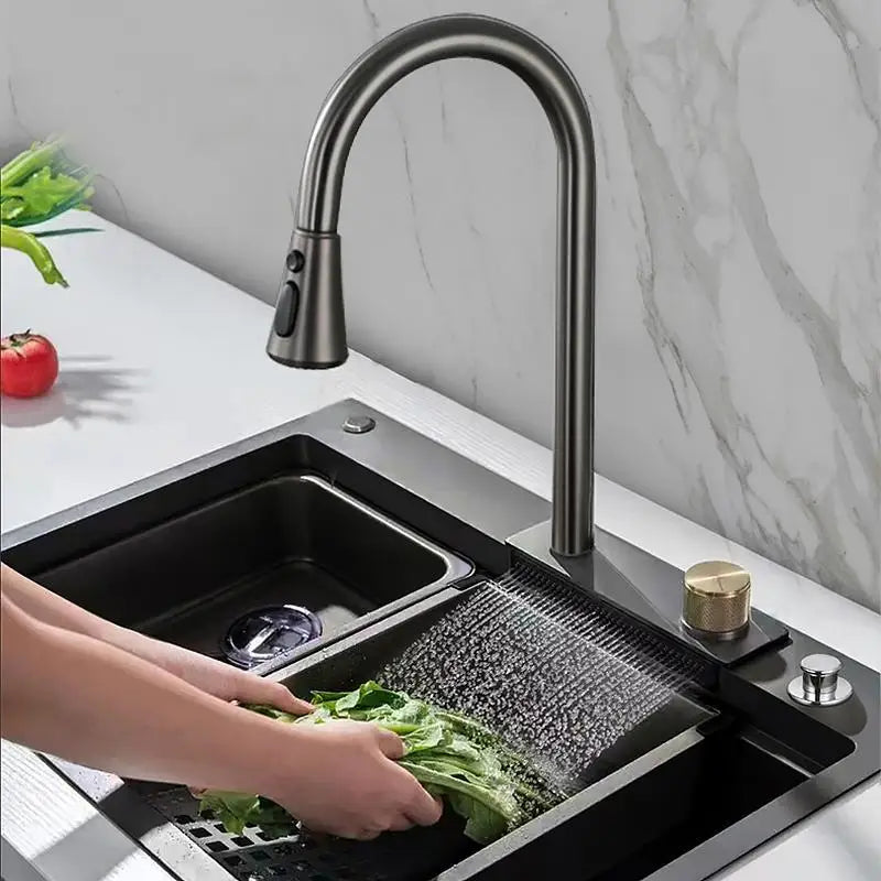 Stainless Steel Waterfall Sink Faucet - Pull Type, High Pressure for Kitchen & Bar