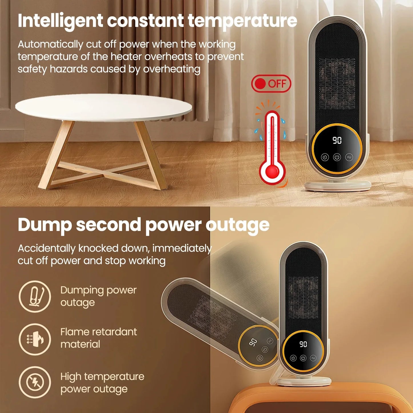 1200W Desktop Electric Heater – Fast Heating Mini Warmer for Office & Home