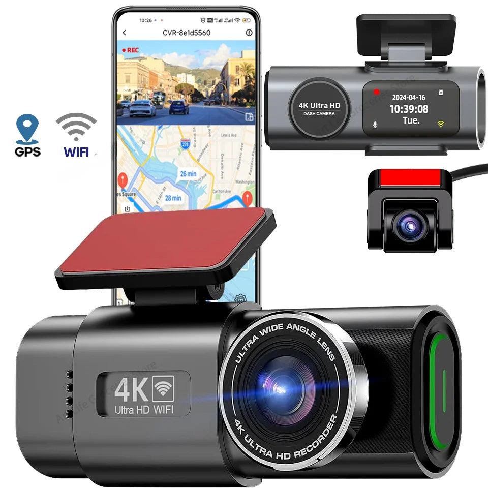 4K Dashcam with Dual Lens, GPS, WiFi, 24H Parking, Night Vision