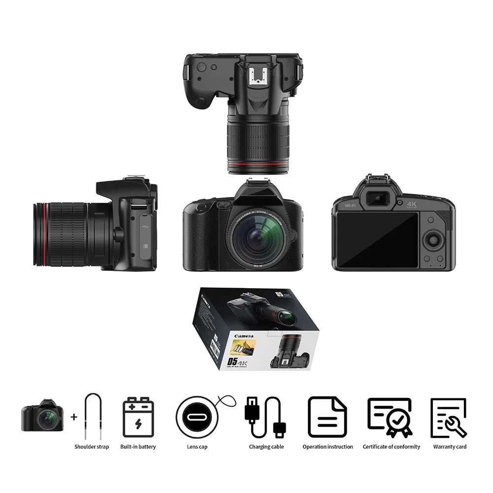 D5 Pro 4K Camera: 16X Zoom, Infrared Night Vision, WiFi & Interchangeable Lenses for Vlogging