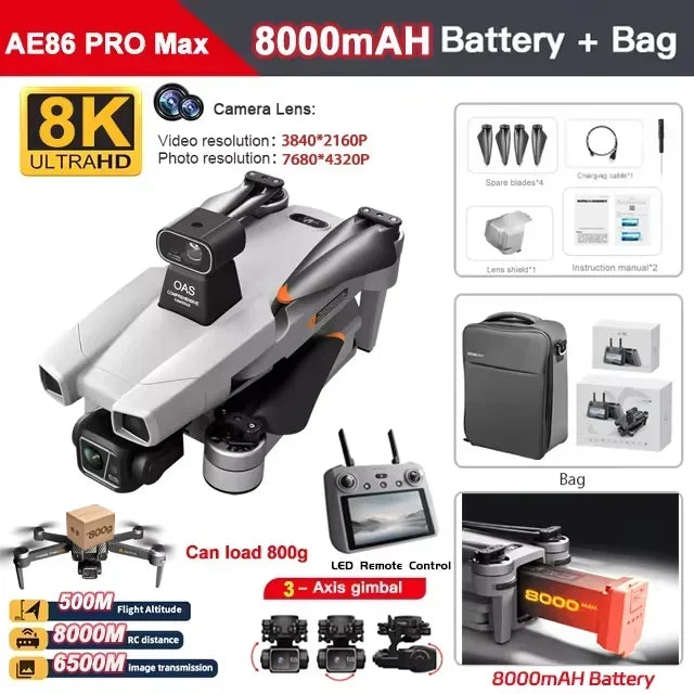 AE86 PRO MAX GPS Drone 8K HD Camera 5G FPV WiFi 3-Axis Gimbal 28 Min Flight Brushless RC Quadcopter 8KM