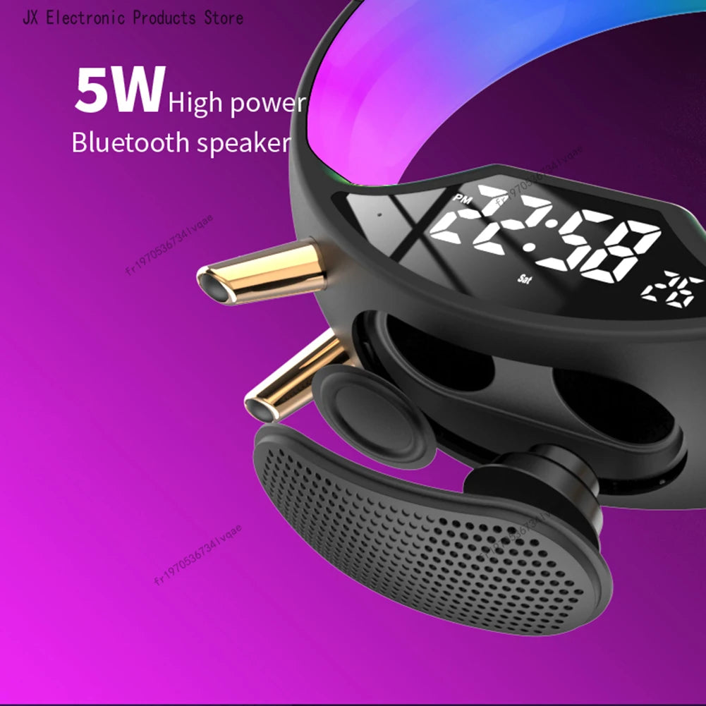 Multifunctional Bluetooth Speaker Alarm Clock with Wireless Charging & RGB Light – 15W Subwoofer for Home