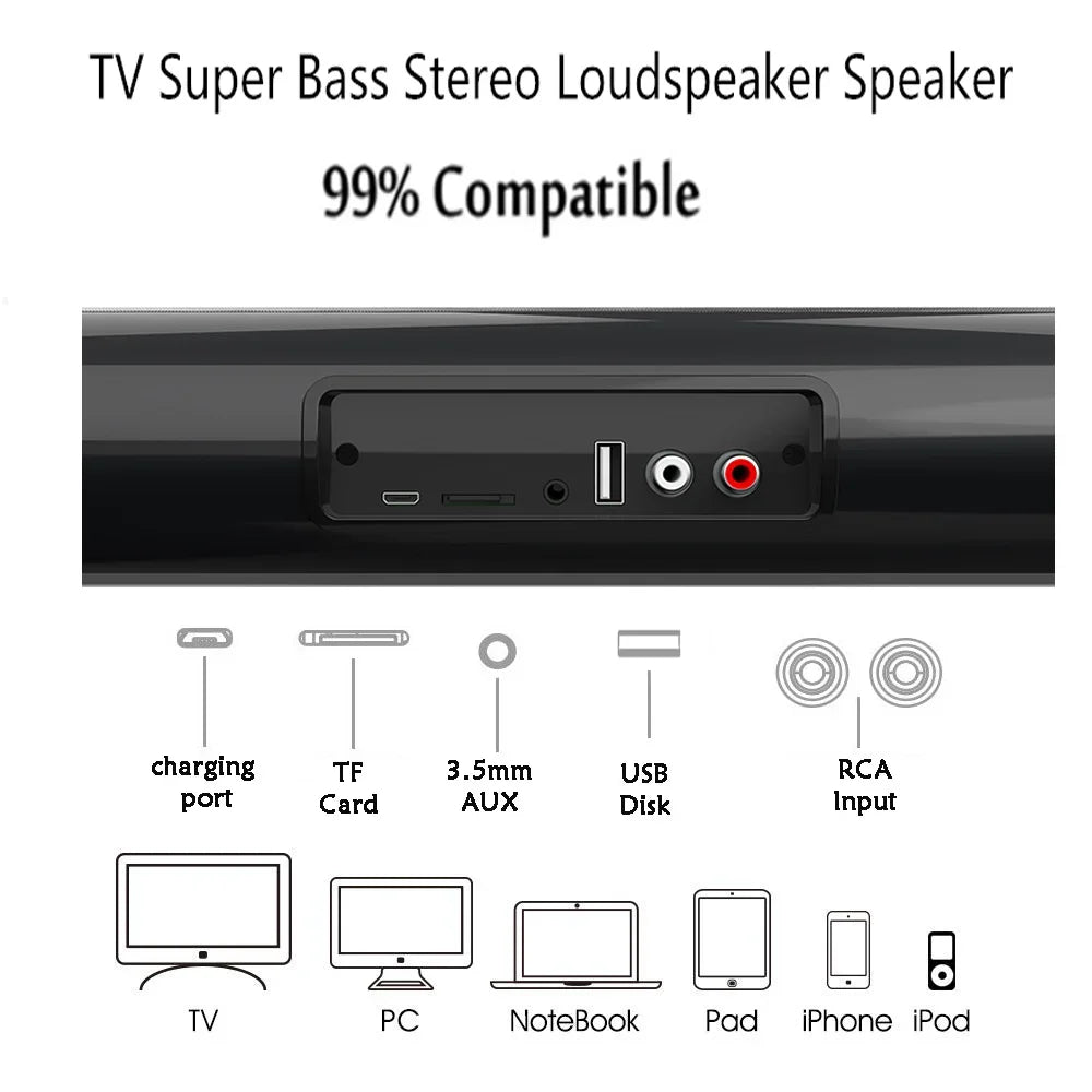 Wireless Bluetooth Sound Bar Speaker System with Super Bass & Surround Stereo