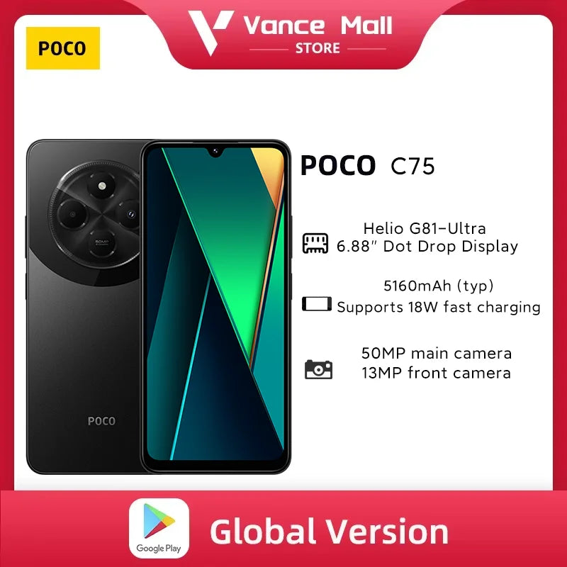 POCO C75 Smartphone - Helio G81, 6.88" Display, 50MP Dual Camera, 5160mAh Battery