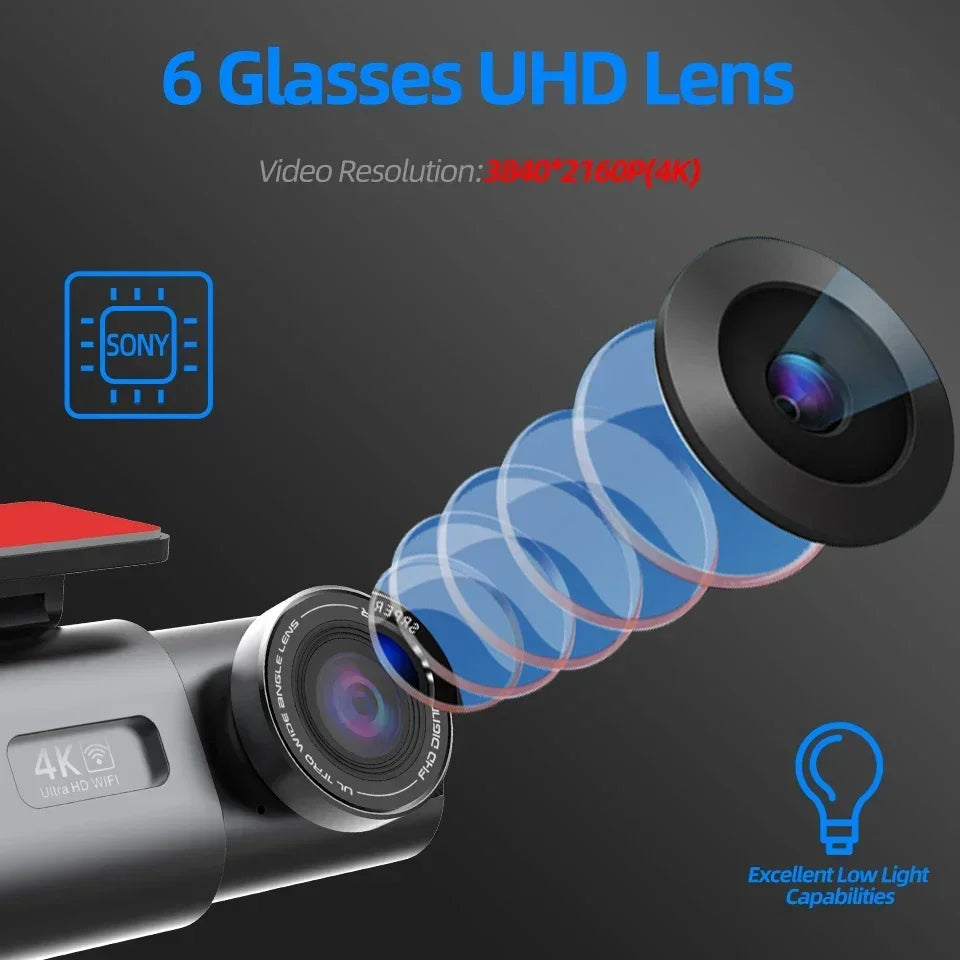 4K Dashcam with Dual Lens, GPS, WiFi, 24H Parking, Night Vision