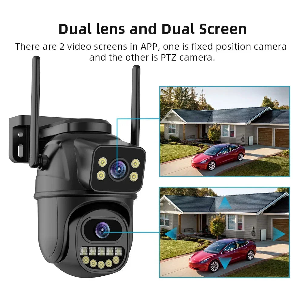 4K 8MP Dual-Lens Outdoor Security Camera: AI Human Detection, PTZ, ONVIF & 4X Zoom WiFi IP Camera"