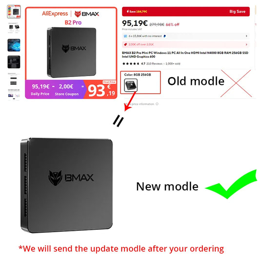 BMAX B2 Pro Mini PC: Windows 11, Intel N4000, 8GB RAM/256GB SSD, HDMI, UHD 600