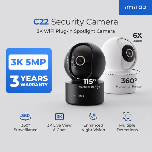 IMILAB C22 3K Indoor Security Camera - 360° Pan/Tilt, Color Night Vision, WiFi6, Mi Home/Alexa/Google, Human Detection