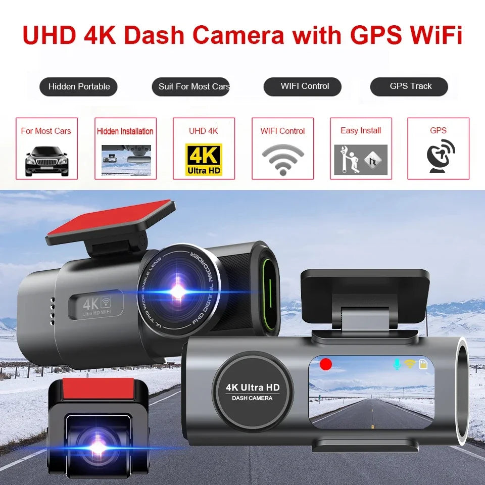 4K Dashcam with Dual Lens, GPS, WiFi, 24H Parking, Night Vision