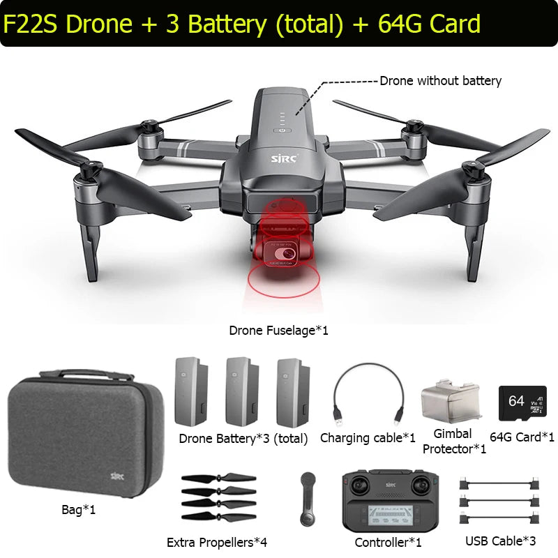 BEYONDSKY F22S PRO/S2 PRO+ GPS Drone: 4K Dual Gimbal, 6KM FPV, Laser Obstacle Avoidance