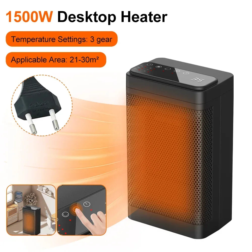 1500W Mini PTC Heater Fan with Remote Control for Home & Office