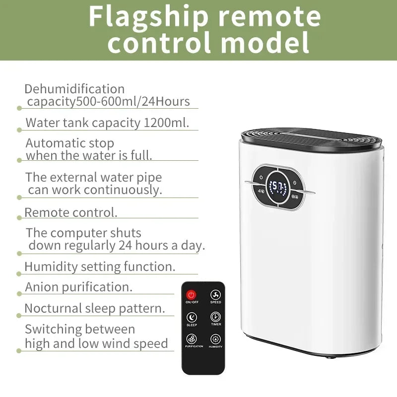 Mini Air Dehumidifier with Touch Screen & Remote Control, Silent Moisture Absorber