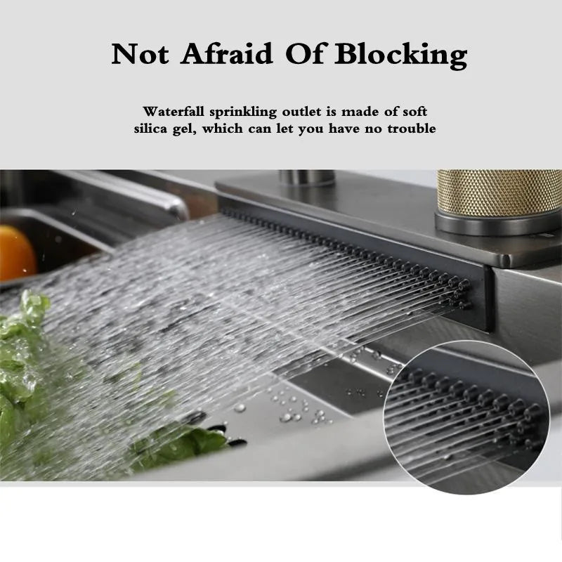 Stainless Steel Waterfall Sink Faucet - Pull Type, High Pressure for Kitchen & Bar