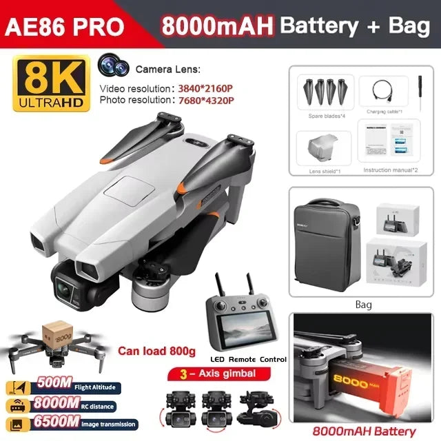 AE86 PRO MAX GPS Drone 8K HD Camera 5G FPV WiFi 3-Axis Gimbal 28 Min Flight Brushless RC Quadcopter 8KM