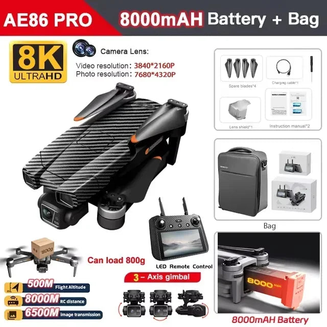 AE86 PRO MAX GPS Drone 8K HD Camera 5G FPV WiFi 3-Axis Gimbal 28 Min Flight Brushless RC Quadcopter 8KM